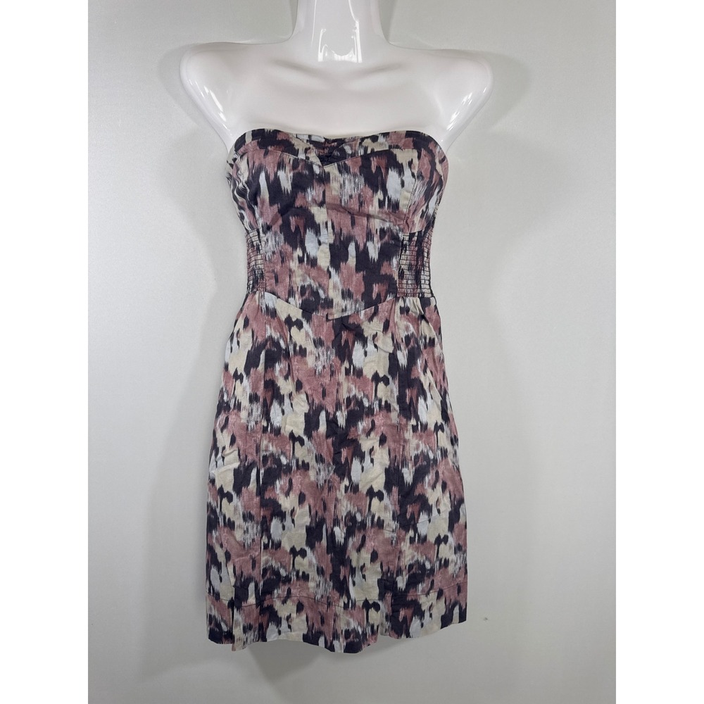 Free People Mauve Multi Ikat Abstract Strapless Mini Dress Womens 6 Boho Summer